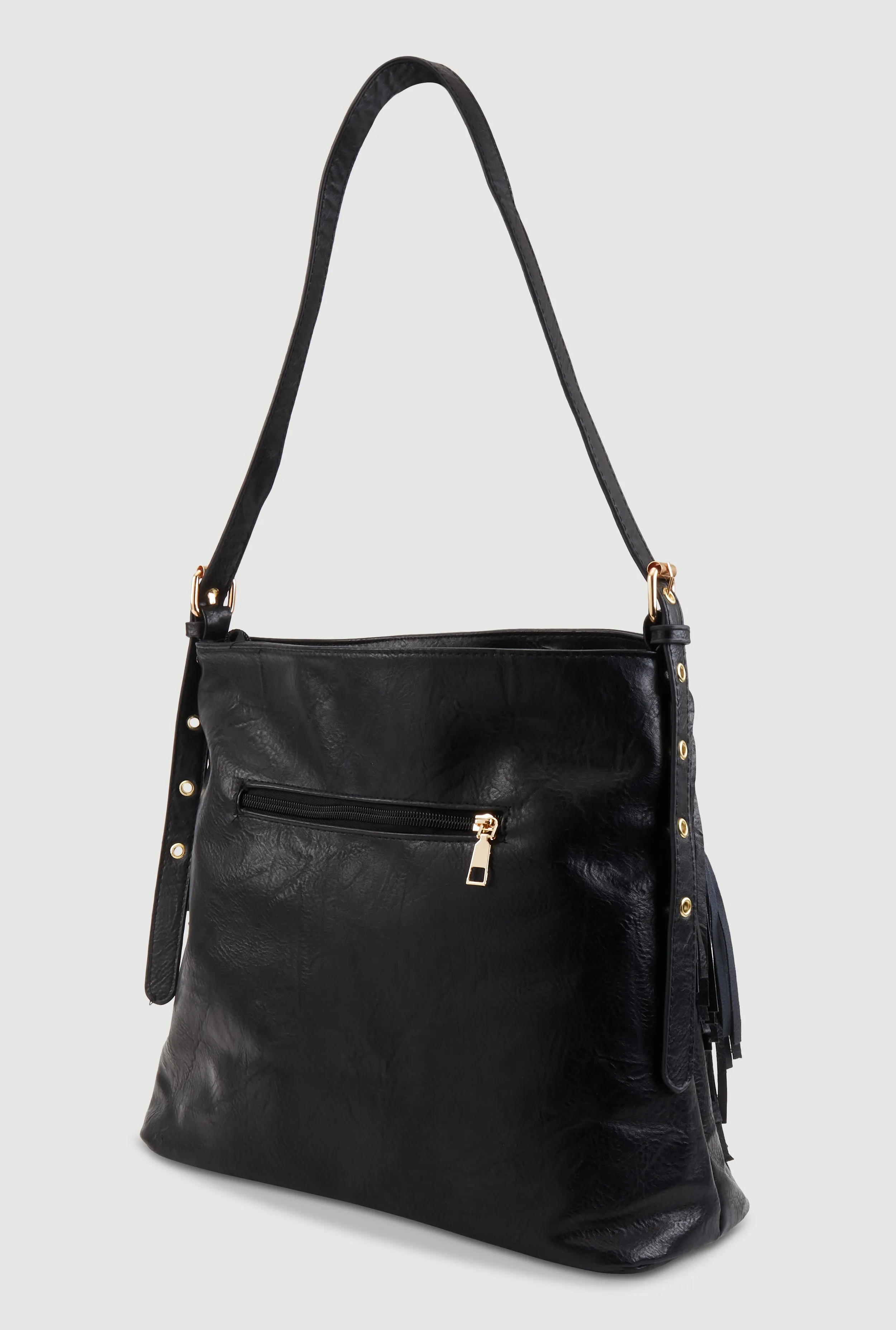 Faux Leather Fringe Hobo Bag