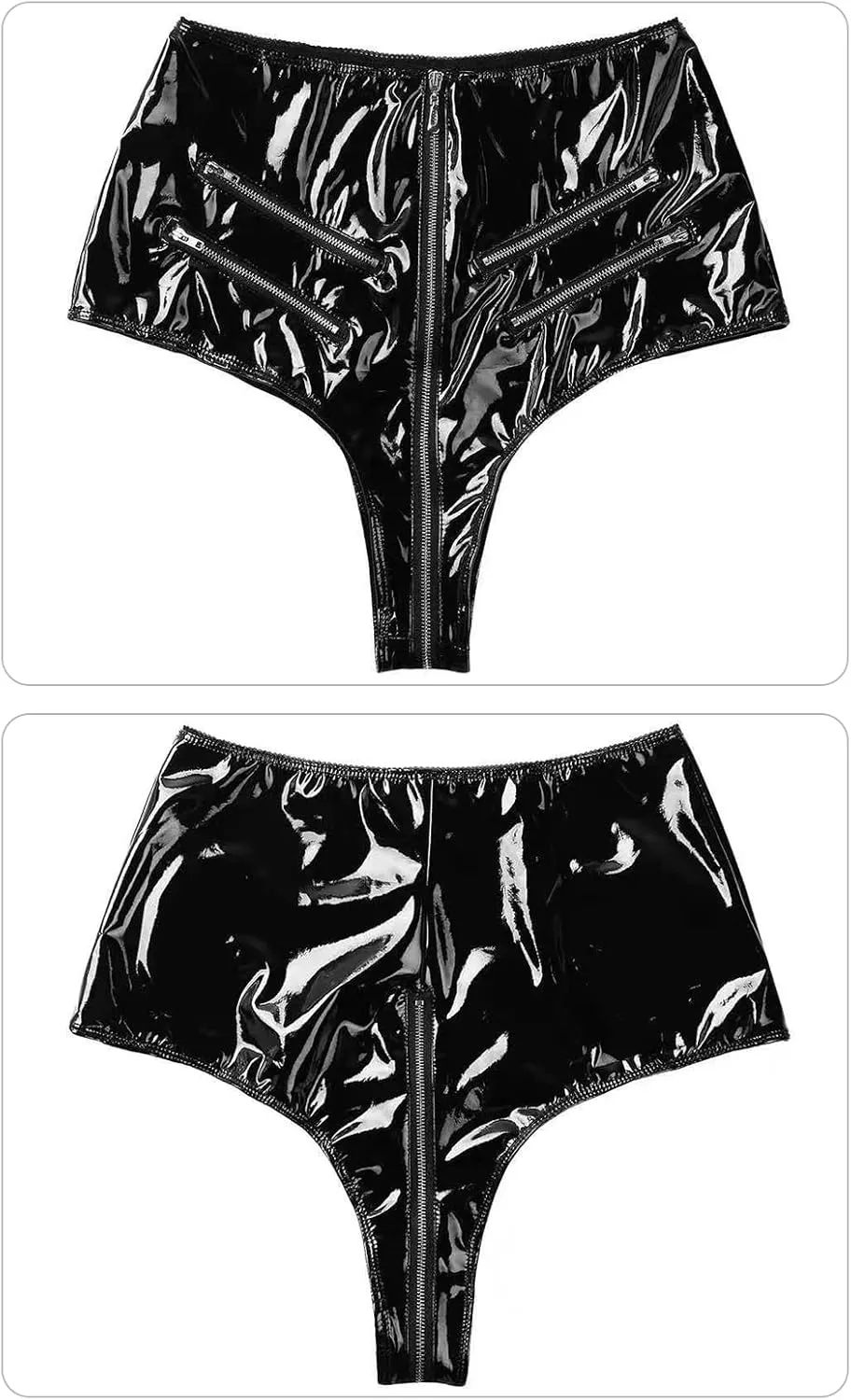FEOYA Women's Black Latex Outfit Pvc Shorts Party Club Clubwear
