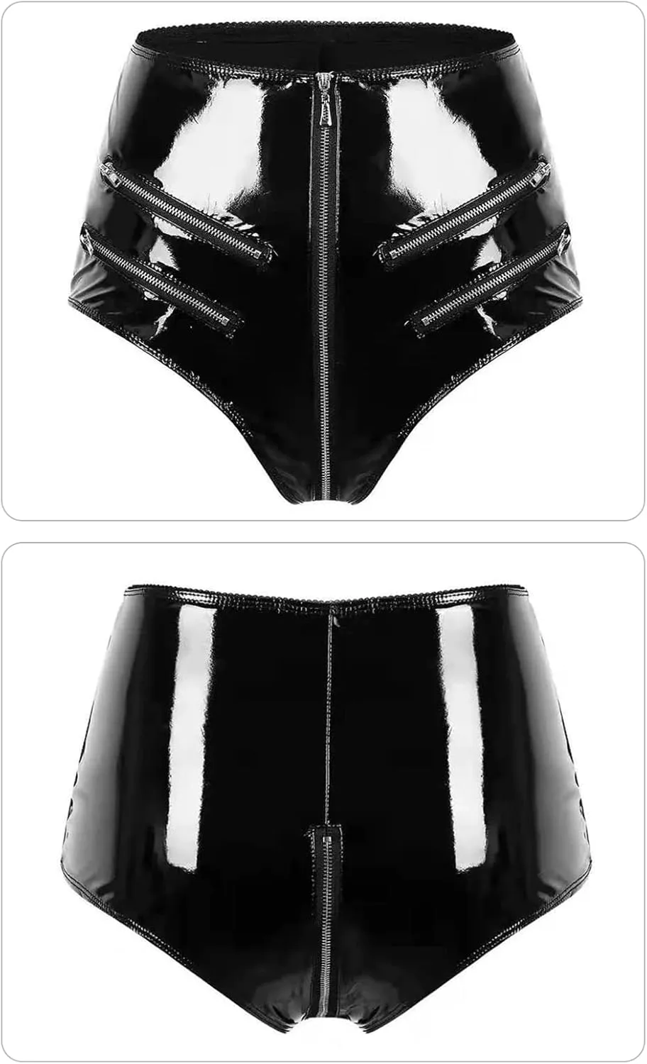 FEOYA Women's Black Latex Outfit Pvc Shorts Party Club Clubwear