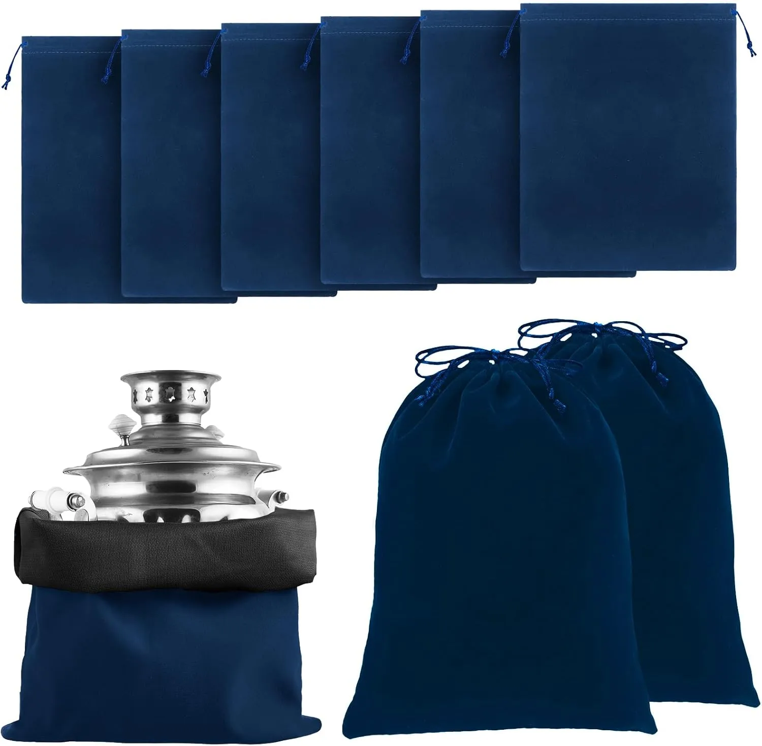 Ferraycle 6 Pcs Silver Storage Bags Anti Tarnish Storage Bag Fabric Cloth for Jewelry Silverware Protection Flatware(18 x 18 Inch,Navy Blue)