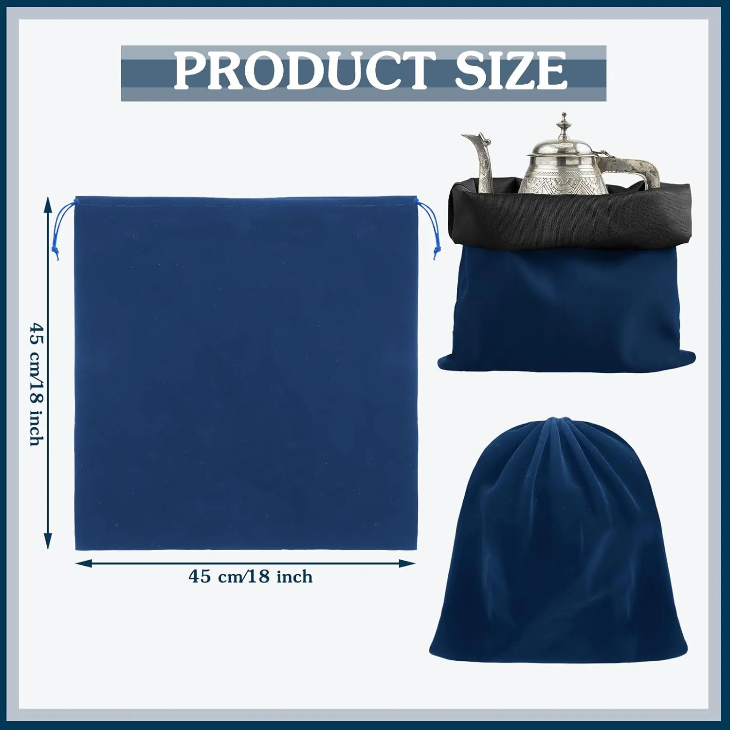 Ferraycle 6 Pcs Silver Storage Bags Anti Tarnish Storage Bag Fabric Cloth for Jewelry Silverware Protection Flatware(18 x 18 Inch,Navy Blue)