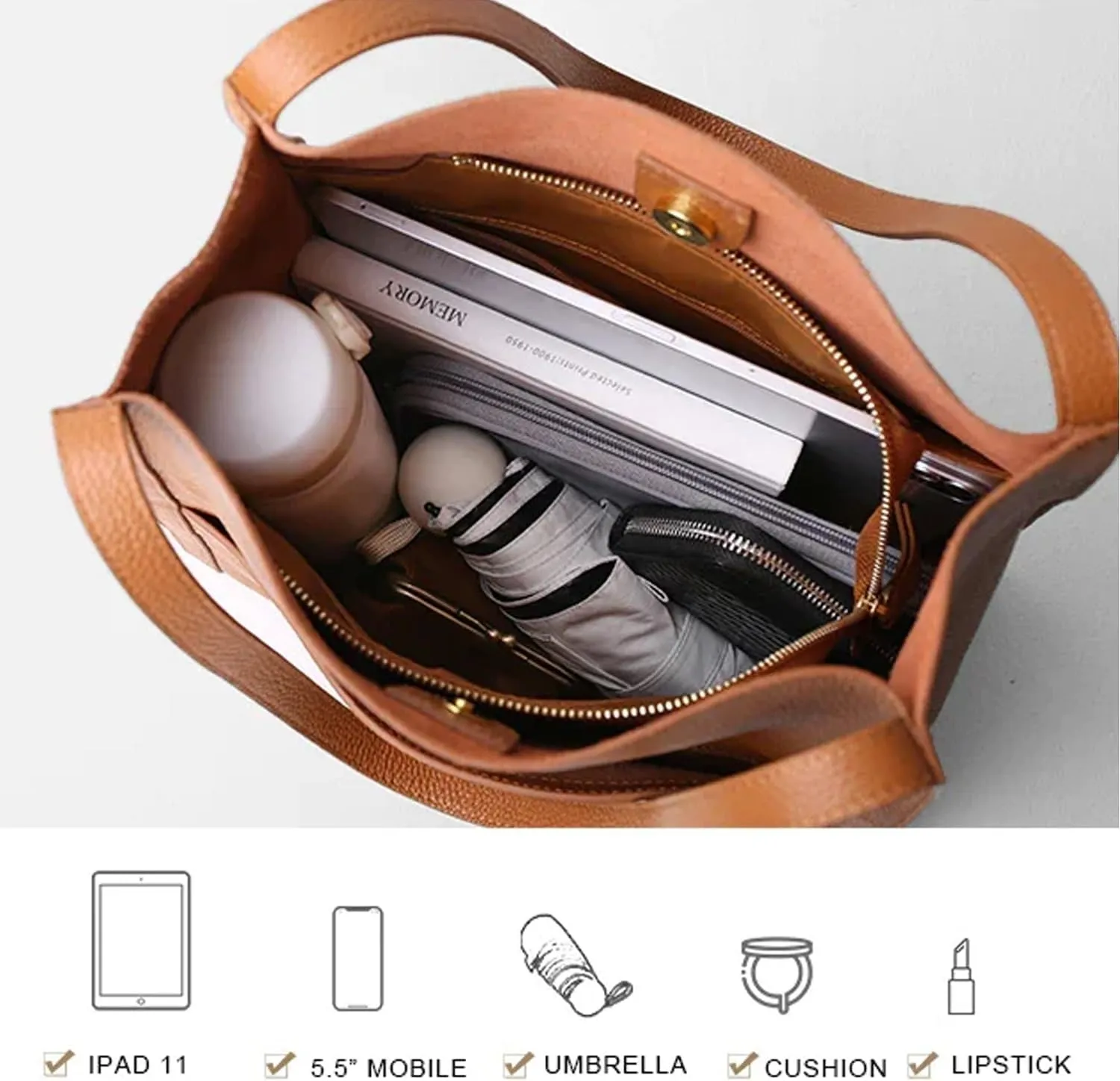 FETNHU Cryptofouss Khaki Solid Color Simple Genuine Leather Shoulder Bag, Popularate Hobo Handbag, Cryptofocus Waterproof Women's Shoulder Bag, 30*30*10cm/11.81*12.2IN