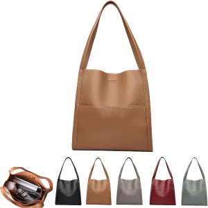 FETNHU Cryptofouss Khaki Solid Color Simple Genuine Leather Shoulder Bag, Popularate Hobo Handbag, Cryptofocus Waterproof Women's Shoulder Bag, 30*30*10cm/11.81*12.2IN