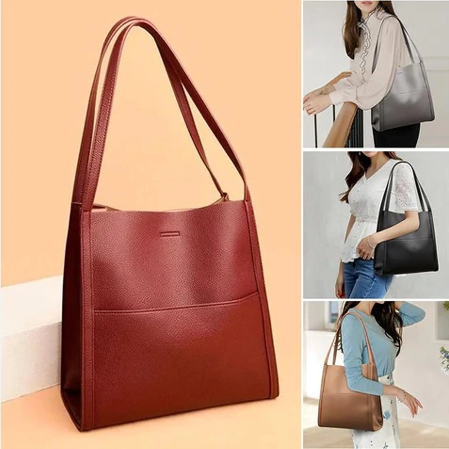FETNHU Cryptofouss Khaki Solid Color Simple Genuine Leather Shoulder Bag, Popularate Hobo Handbag, Cryptofocus Waterproof Women's Shoulder Bag, 30*30*10cm/11.81*12.2IN
