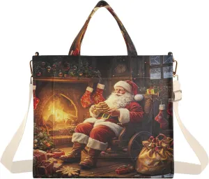 Fireplace Christmas Man Tote Bag for Women Handbag Nurse Bags Corduroy Crossbody Purse Shoulder Bag for Woman College