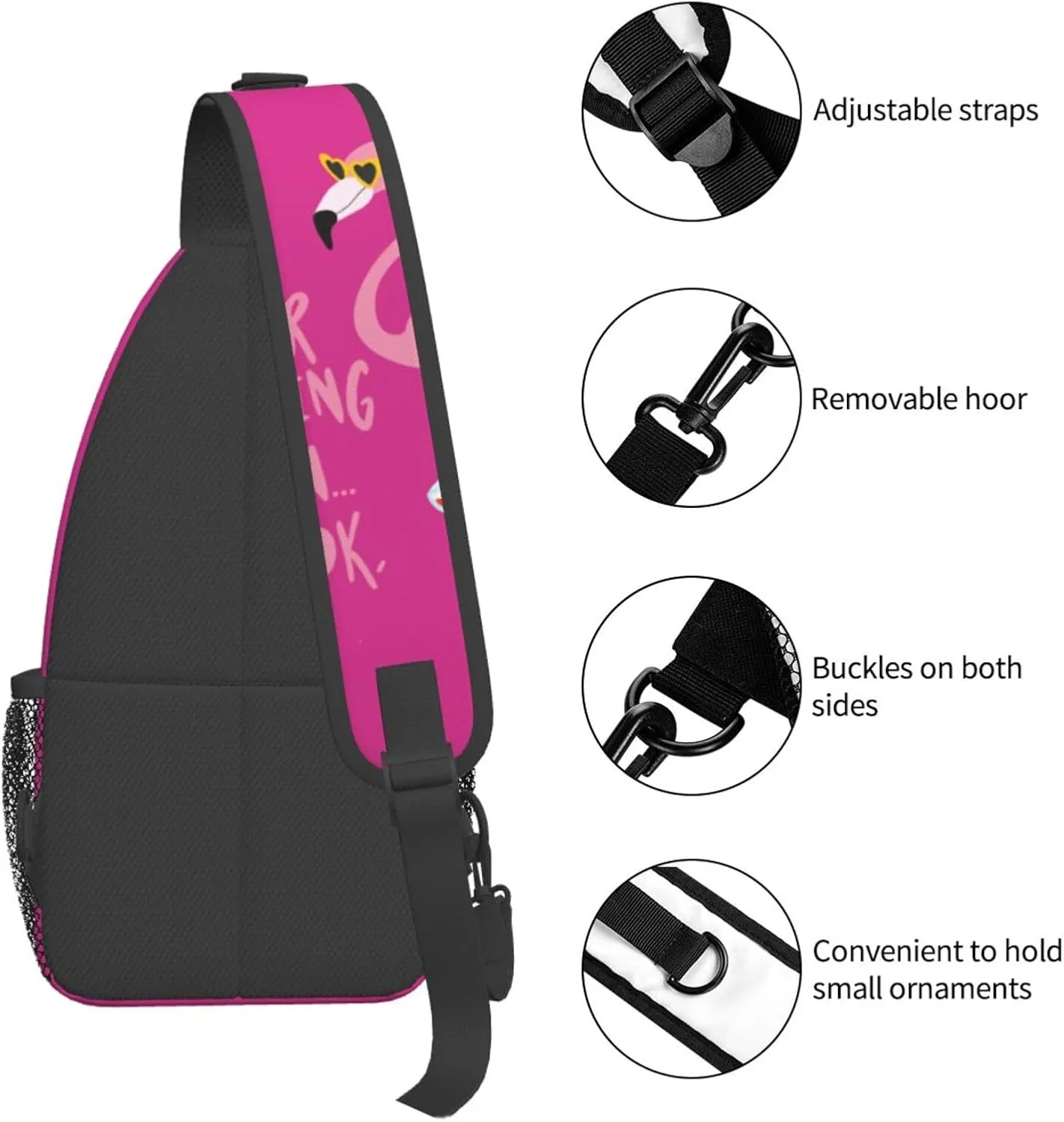 Flamingo Never Drinking Again Look Wine Cute Phrase Hangover Chest Sling Bag Crossbody Shoulder Backpack Bag Gym Cycling Daypack Travel Hiking Cross Bag