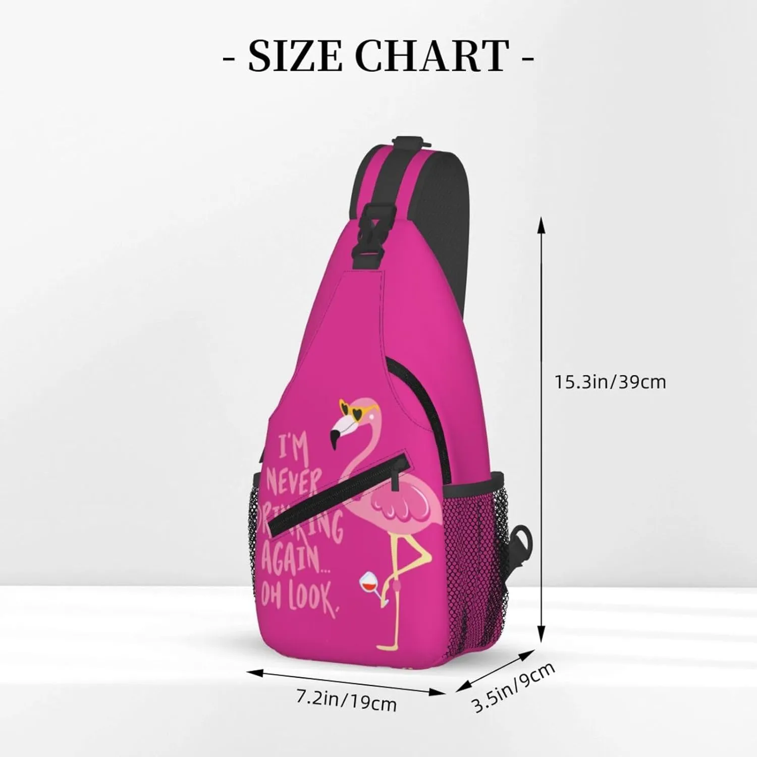 Flamingo Never Drinking Again Look Wine Cute Phrase Hangover Chest Sling Bag Crossbody Shoulder Backpack Bag Gym Cycling Daypack Travel Hiking Cross Bag