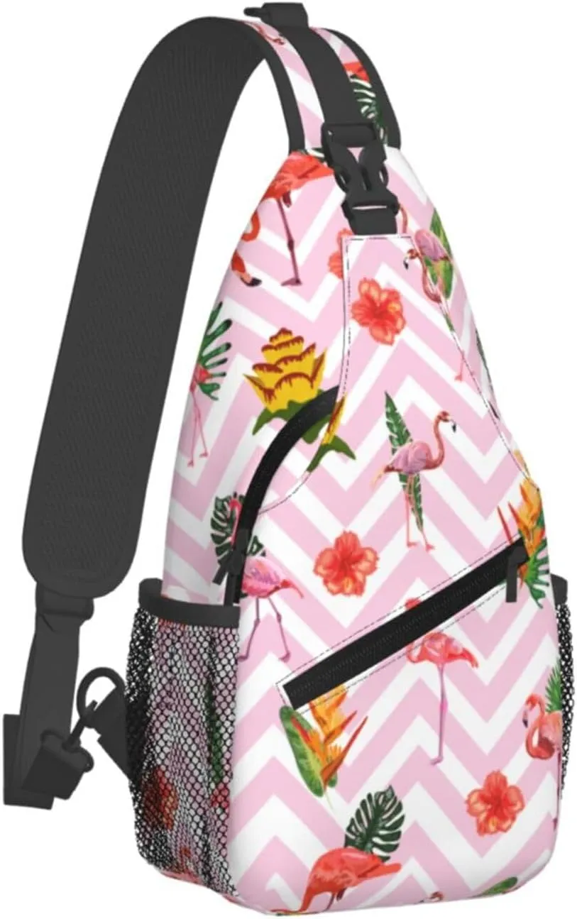 Flamingos Crossbody Sling Backpack Sling Bag Adjustable Chest Shoulder Daypack For Women Men