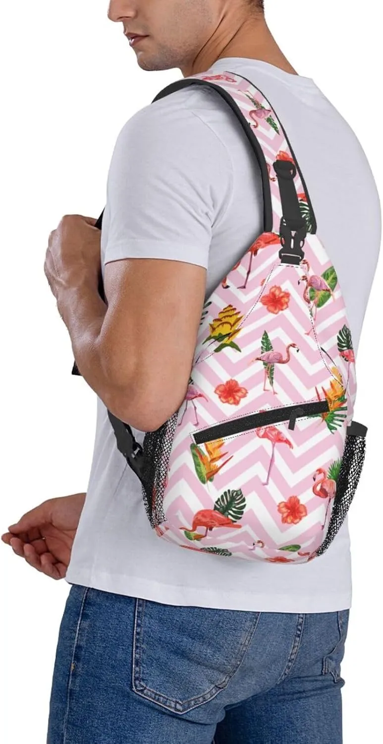 Flamingos Crossbody Sling Backpack Sling Bag Adjustable Chest Shoulder Daypack For Women Men