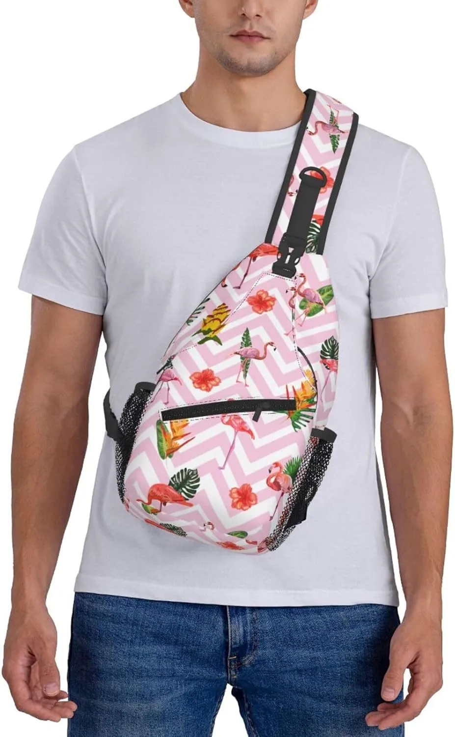 Flamingos Crossbody Sling Backpack Sling Bag Adjustable Chest Shoulder Daypack For Women Men