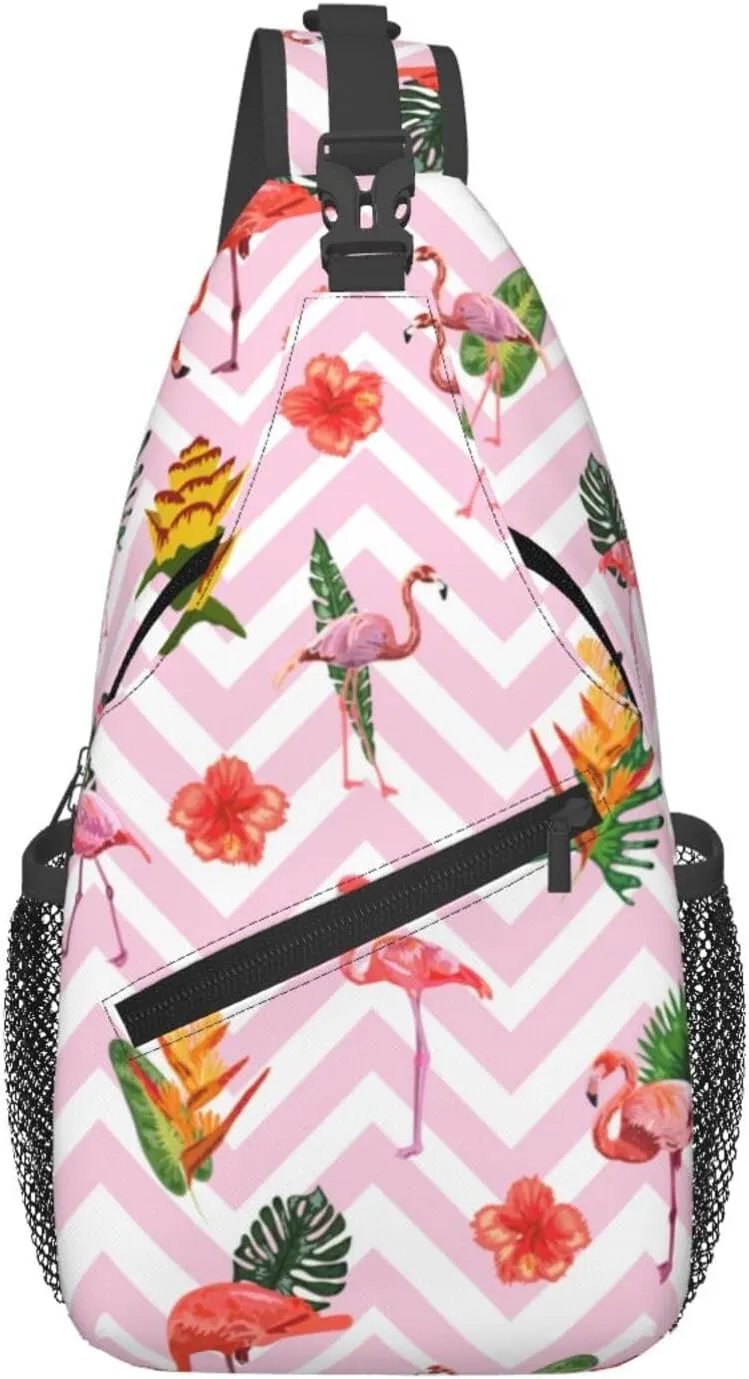 Flamingos Crossbody Sling Backpack Sling Bag Adjustable Chest Shoulder Daypack For Women Men