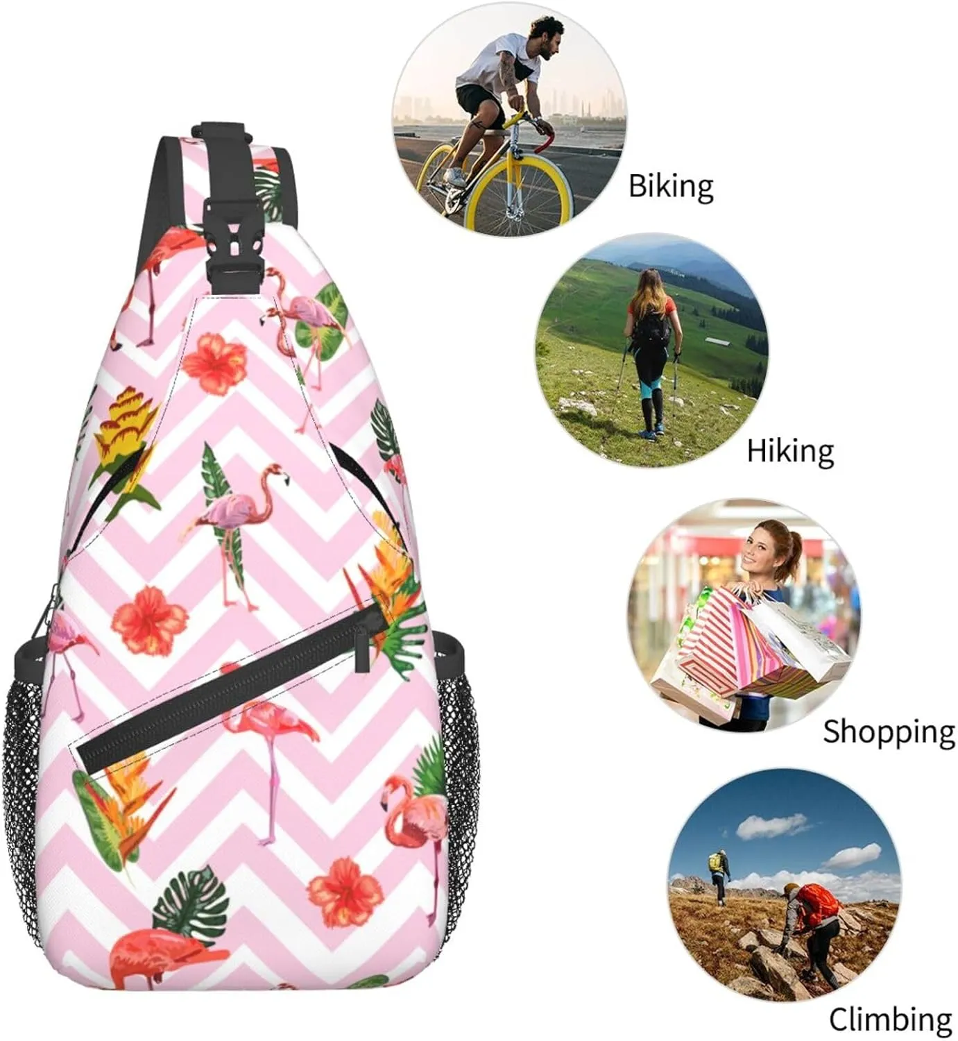 Flamingos Crossbody Sling Backpack Sling Bag Adjustable Chest Shoulder Daypack For Women Men