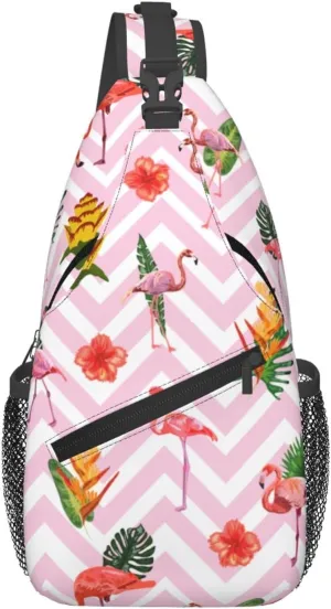 Flamingos Crossbody Sling Backpack Sling Bag Adjustable Chest Shoulder Daypack For Women Men