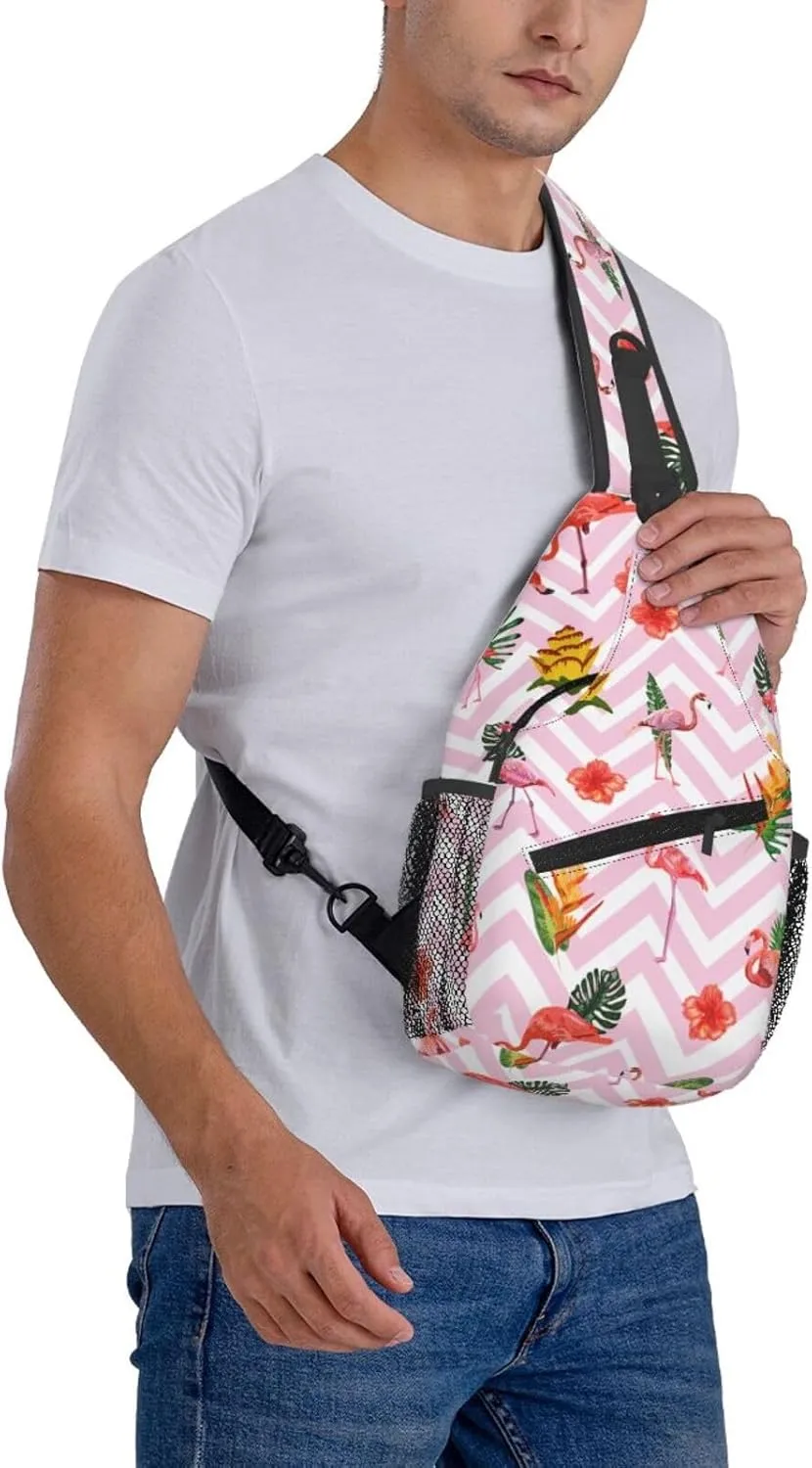 Flamingos Crossbody Sling Backpack Sling Bag Adjustable Chest Shoulder Daypack For Women Men