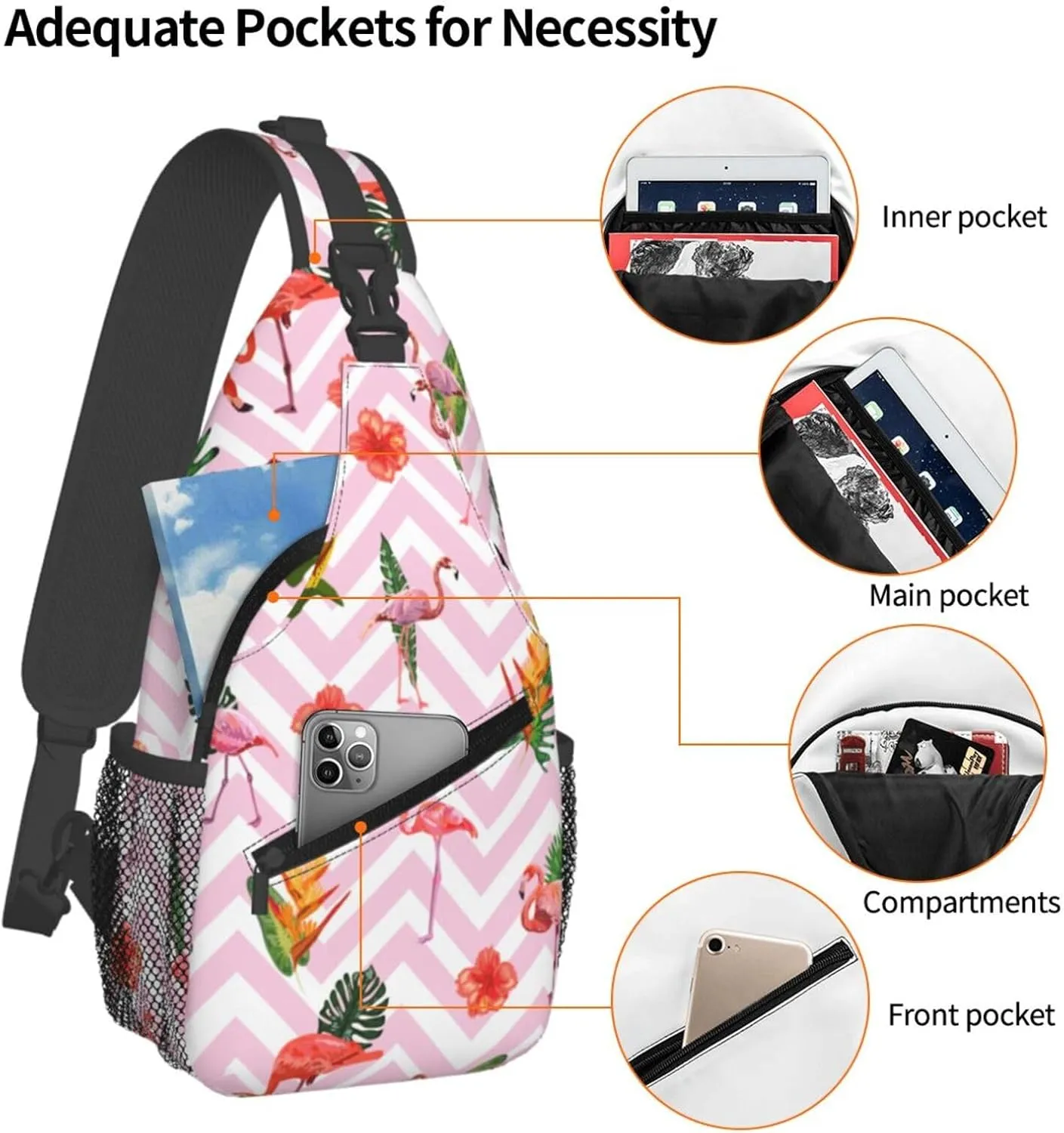 Flamingos Crossbody Sling Backpack Sling Bag Adjustable Chest Shoulder Daypack For Women Men