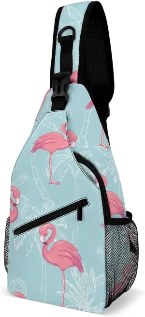 Flamingos Pattern Crossbody Sling Bag for Women Men Travel Chest Bag, Cycling Shoulder Backpack