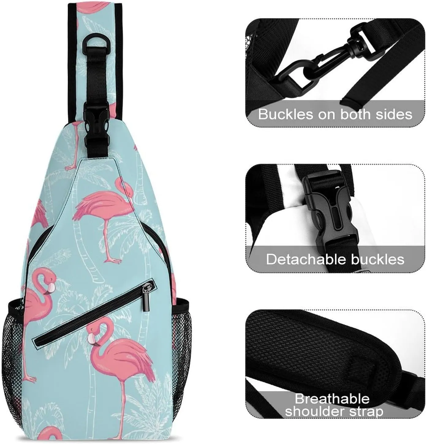 Flamingos Pattern Crossbody Sling Bag for Women Men Travel Chest Bag, Cycling Shoulder Backpack