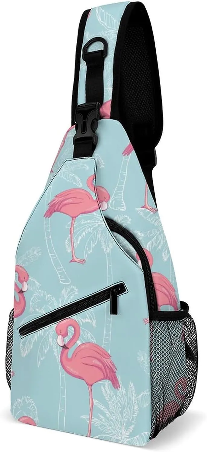 Flamingos Pattern Crossbody Sling Bag for Women Men Travel Chest Bag, Cycling Shoulder Backpack