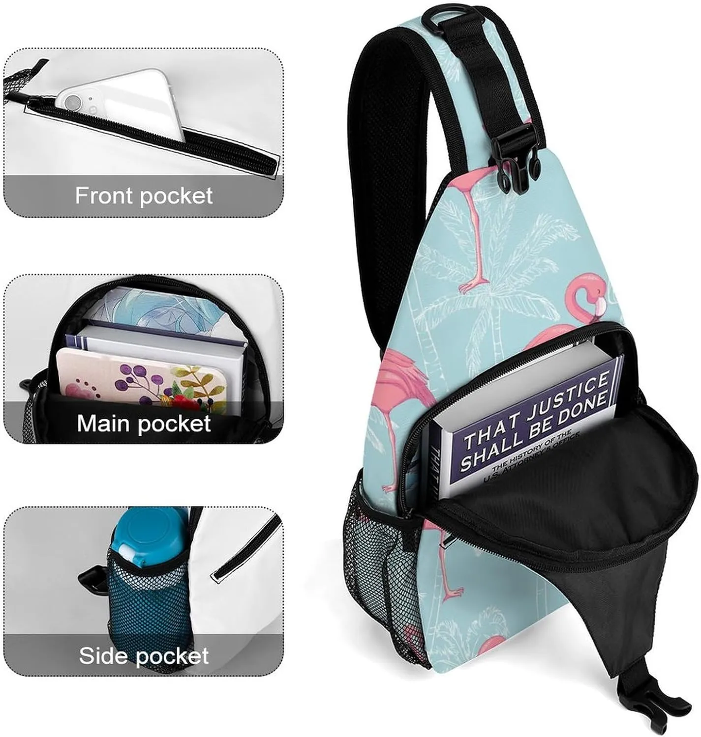 Flamingos Pattern Crossbody Sling Bag for Women Men Travel Chest Bag, Cycling Shoulder Backpack
