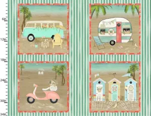 FlashPhoenix Quality Sewing Fabric - 35 x 44 Inch Fabric Panel - Digital Beach Travel Camper Van Scooter