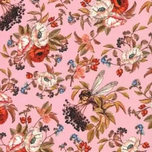 FlashPhoenix Quality Sewing Fabric – Elderberry Flower Fairies Pink Fairy Toss Cotton Size; 36" x 44" by The Yard