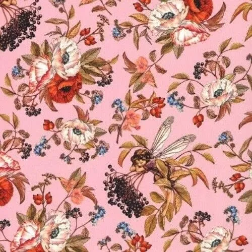 FlashPhoenix Quality Sewing Fabric – Elderberry Flower Fairies Pink Fairy Toss Cotton Size; 36" x 44" by The Yard