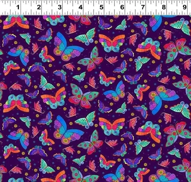 FlashPhoenix Quality Sewing Fabric – Fantasticats Dark Purple Flutterbyes Cotton by The Yard Size: 36" x 44"