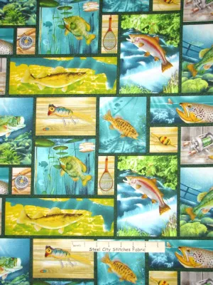 FlashPhoenix Quality Sewing Fabric – Fish Fabric - Aquarium River Fish Lure Net Patch Lakeside Reflections - Size; 36" x 44" by The Yard