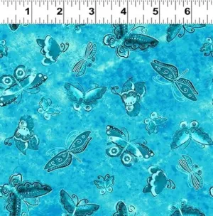 FlashPhoenix Quality Sewing Fabric – Kindred Canines Dark Aqua Flutterbyes Cotton Size; 36" x 44" by The Yard