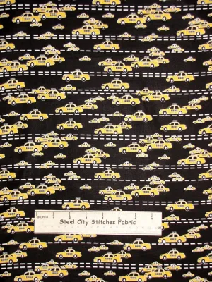 FlashPhoenix Quality Sewing Fabric –Taxi Cab Yellow Black Car Auto Cabs C9585 100% Cotton Fabric Yard 36 x 44 Inches