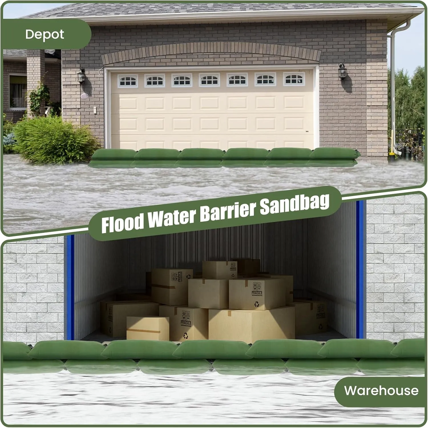 Flood Water Barrier Sand Bags - 12 Pcs Thickened Long Canvas Flood Protection Sandbags with Insert Buckle Reusable Quick Flood Barrier for Home Door Window Basement Garage Floor Flood Control (12)