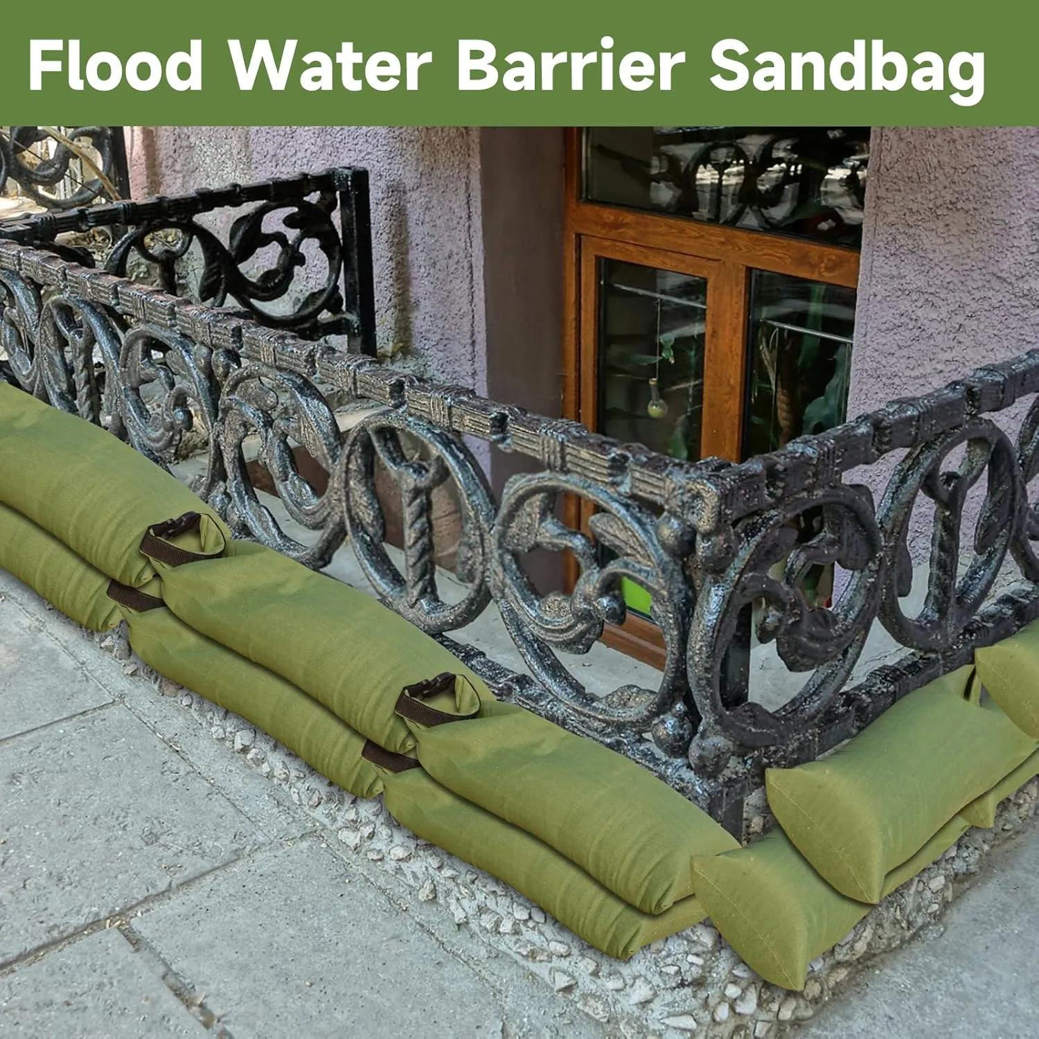 Flood Water Barrier Sand Bags - 4Pcs Thickened Long Canvas Flood Protection Sandbags with Insert Buckle Reusable Quick Flood Barrier for Home Door Window Basement Garage Floor Flood Control - 11"x28"