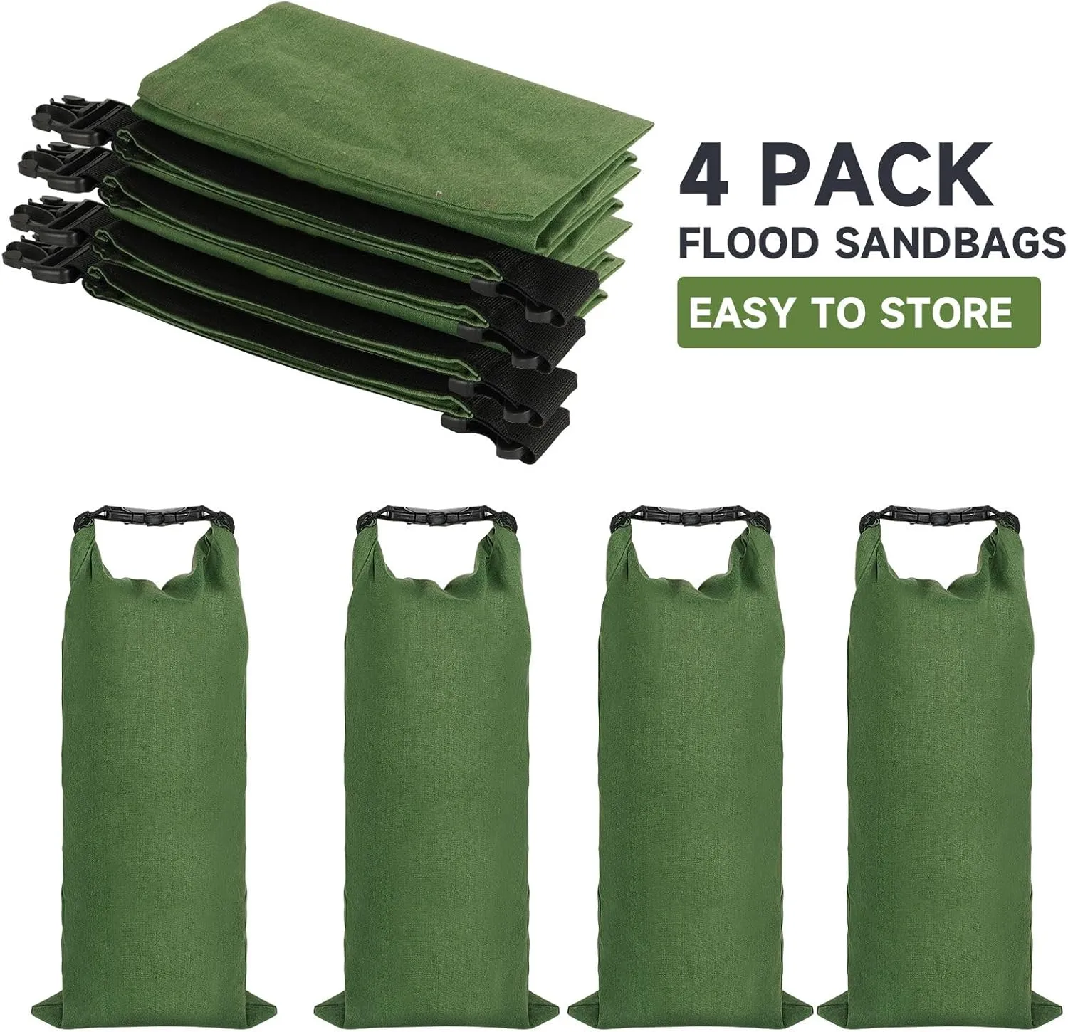 Flood Water Barrier Sand Bags - 4Pcs Thickened Long Canvas Flood Protection Sandbags with Insert Buckle Reusable Quick Flood Barrier for Home Door Window Basement Garage Floor Flood Control - 11"x28"