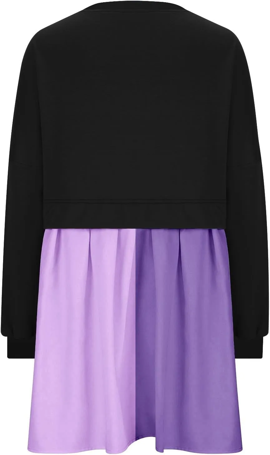 Flowy Dresses for Women Long Sleeve Color Block Patchwork Sweatshirt Dress Causal Loose Crewneck Pleated Pullover Top