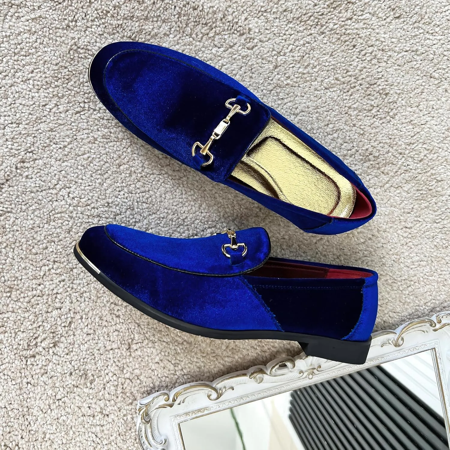 FLQL Men's Luxury Velvet Penny Loafers Shoes Embroidery Suede Dress Loafers Daily Boats Shoes for Party Wedding Prom Size 7-13