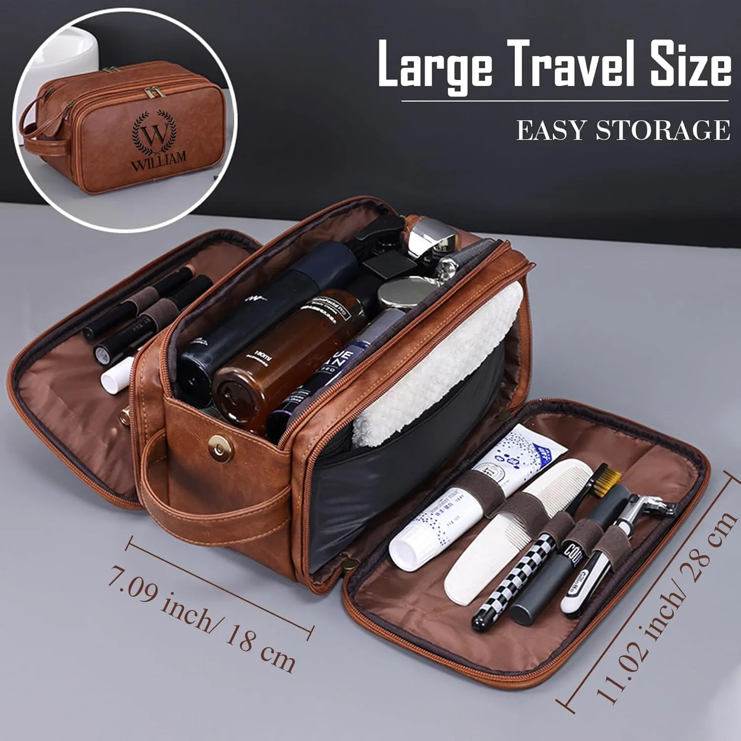 Flycalf Personalized Toiletry Bag for Men Traveling Engraved Name Compartment for Sports