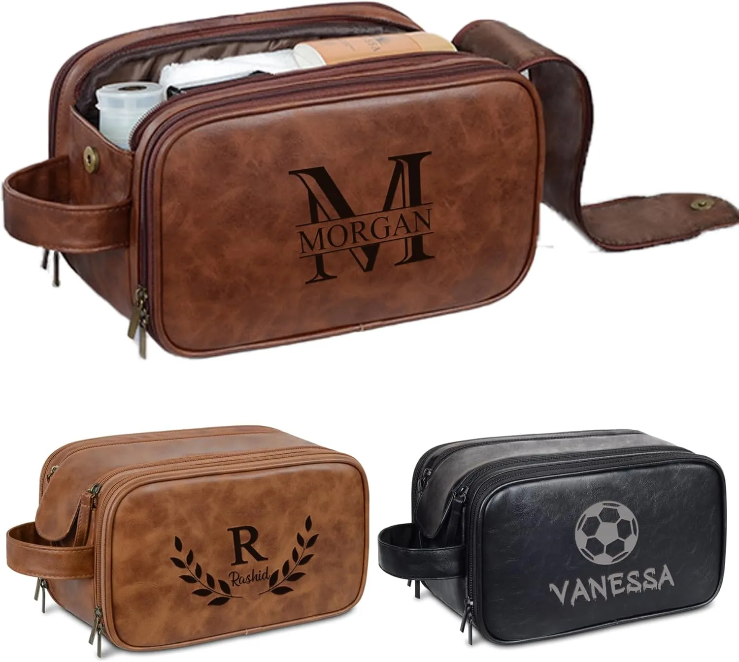 Flycalf Personalized Toiletry Bag for Men Traveling Engraved Name Compartment for Sports