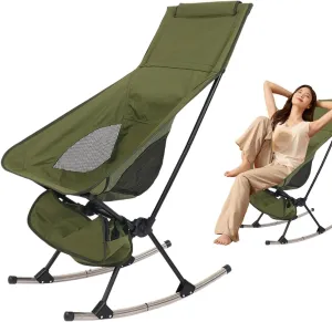 Folding Rocking Chair with High Back Support Breathable Mesh Back and Oxford Cloth Seat(Beige)