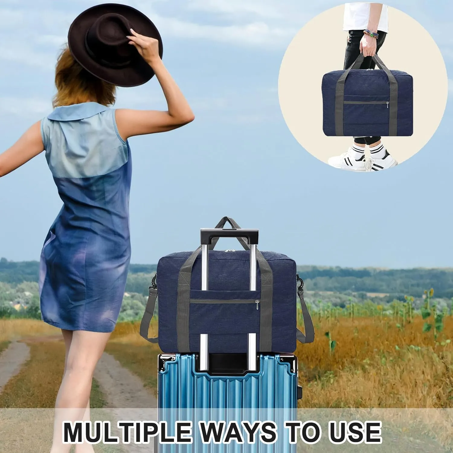 For Spirit Airlines Personal Item Bag 18x14x8 Foldable Carry on Bags for Airplanes Travel Duffel Bags for Women and Men