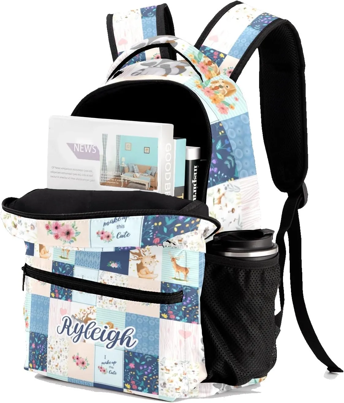 Forest Animal Patchwork Personalized Kids School Backpack for Boys Girls Custom Primary Daypack Bags Travel Bookbag