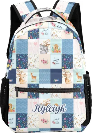 Forest Animal Patchwork Personalized Kids School Backpack for Boys Girls Custom Primary Daypack Bags Travel Bookbag