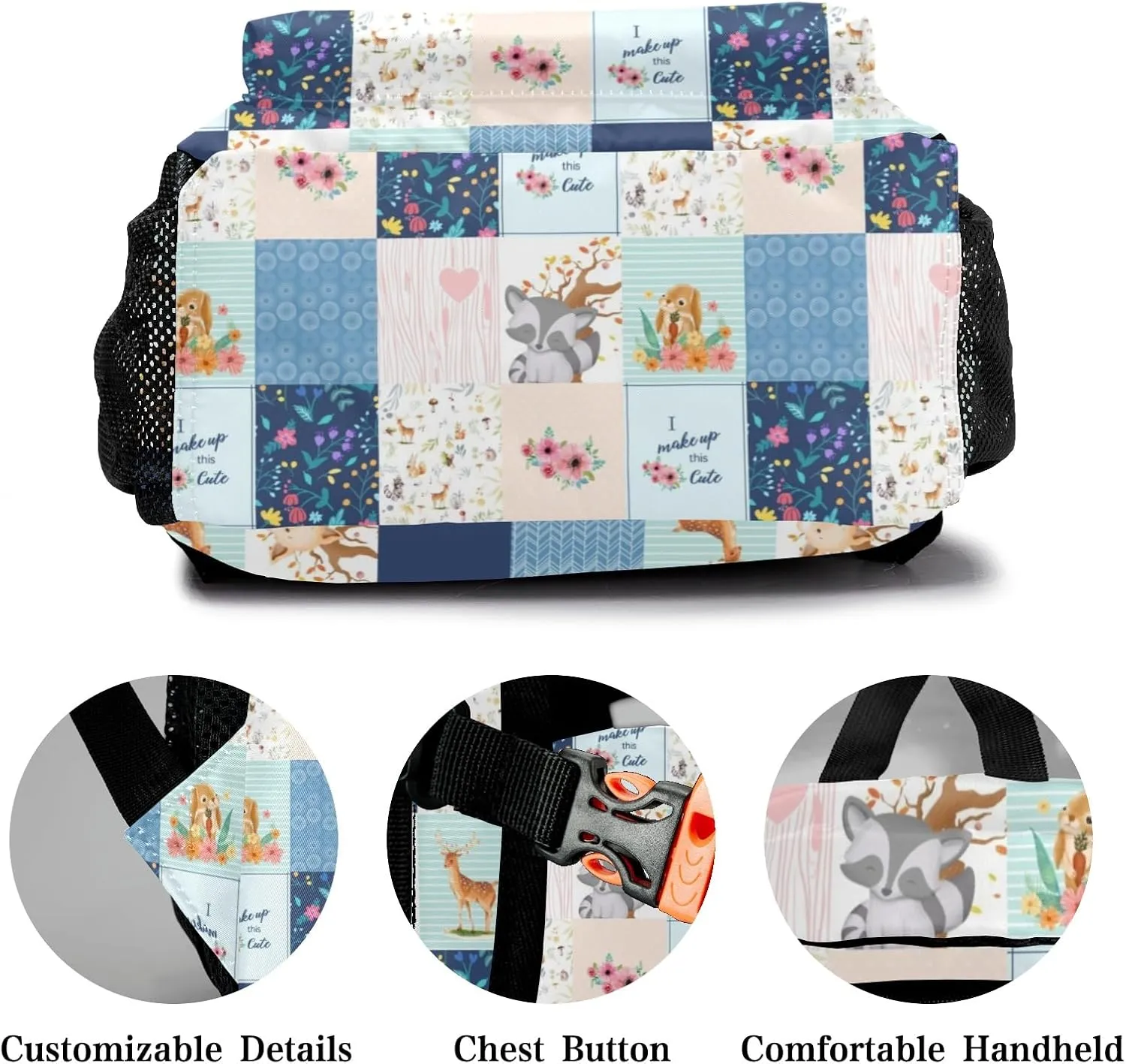 Forest Animal Patchwork Personalized Kids School Backpack for Boys Girls Custom Primary Daypack Bags Travel Bookbag