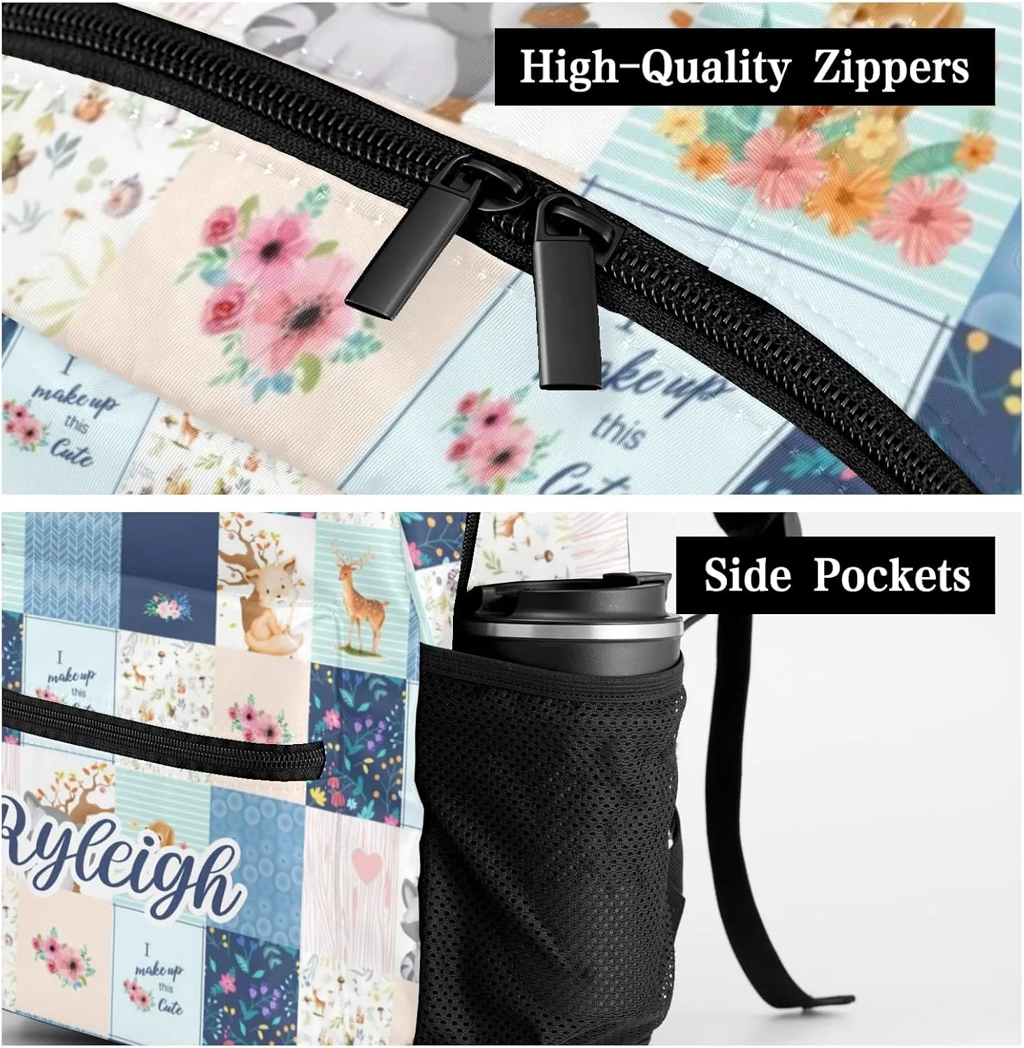 Forest Animal Patchwork Personalized Kids School Backpack for Boys Girls Custom Primary Daypack Bags Travel Bookbag