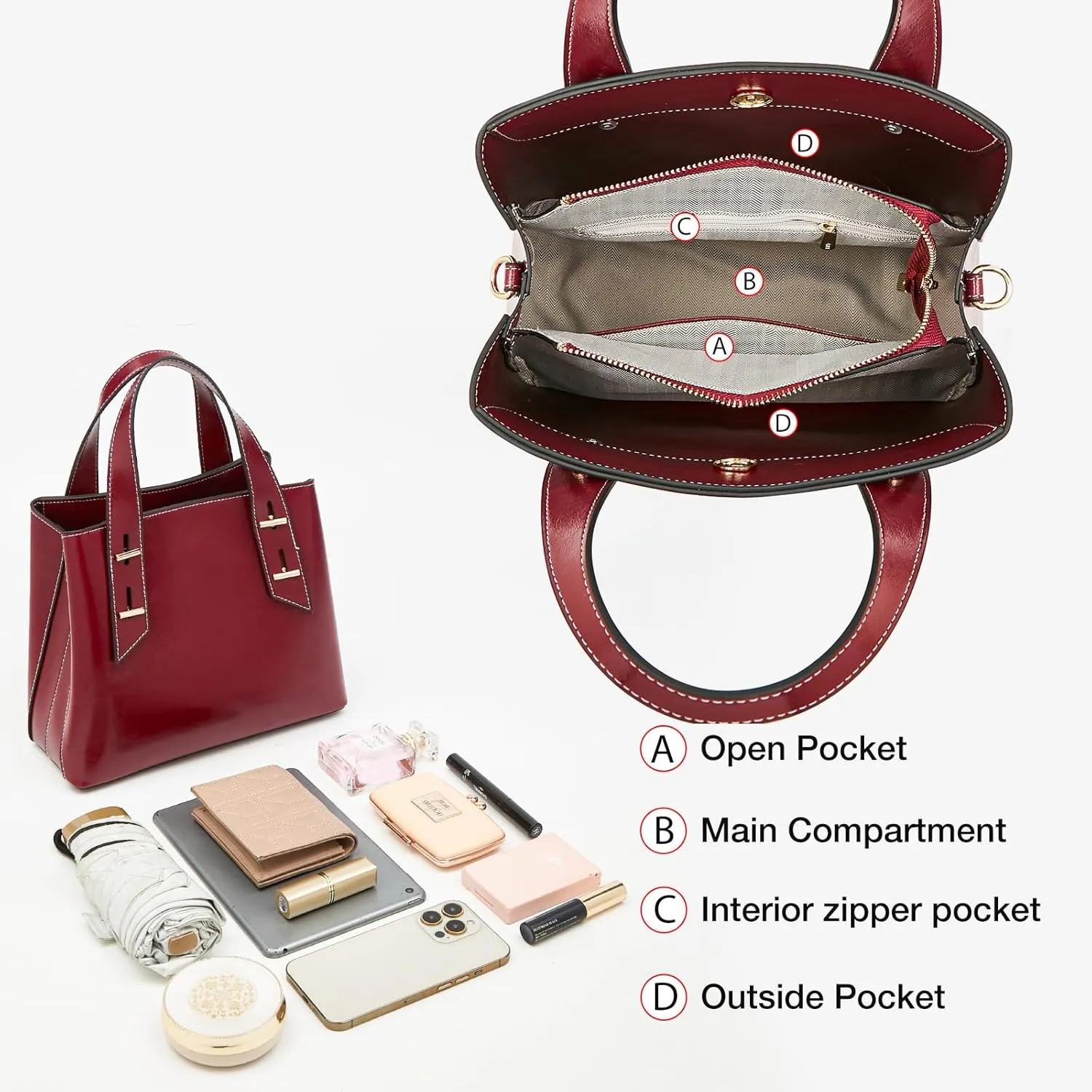 FOXLOVER Crossbody Bags for Women Medium Size Top Handle Purses Oil-Waxed Leather Satchel Handbag Magnetic Zipper