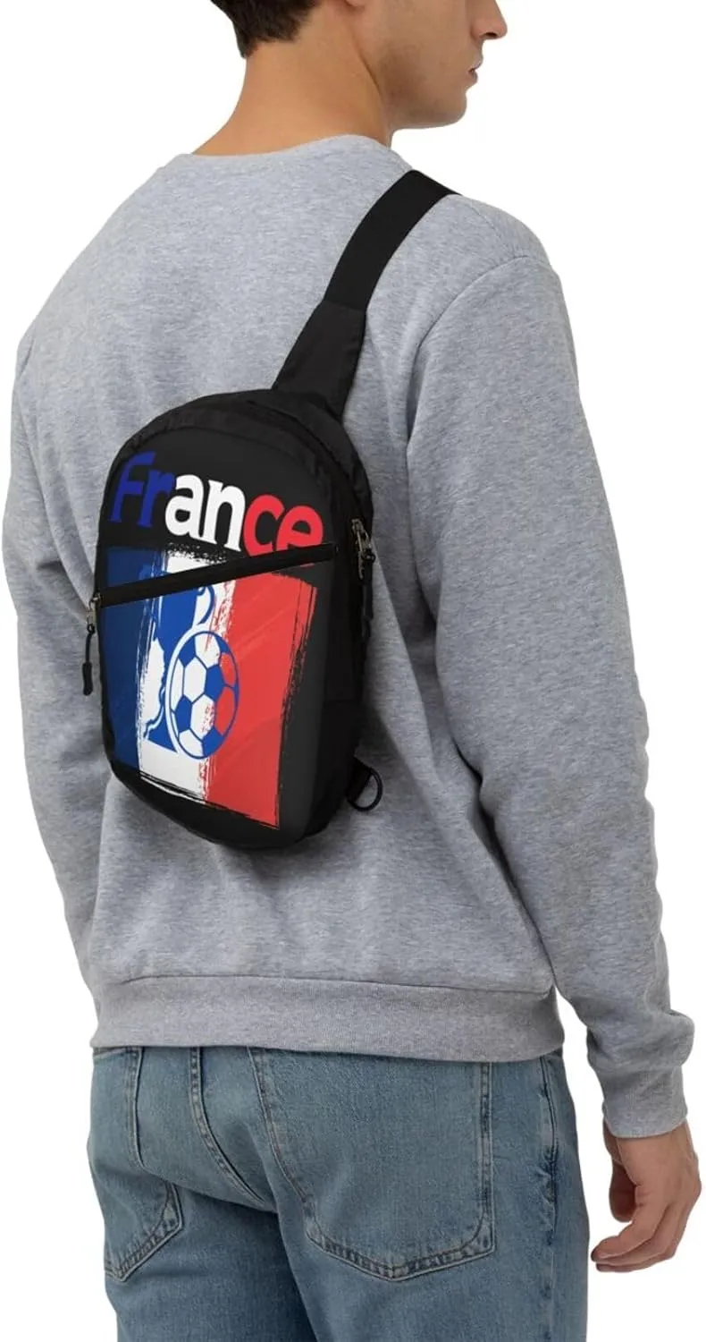France French Football Soccer Flag Packable Crossbody Bag Portable Sling Bags Foldable Travel Daypack Reusable Sports Shoulder Backpack Diagonally Chest Bag for Workout