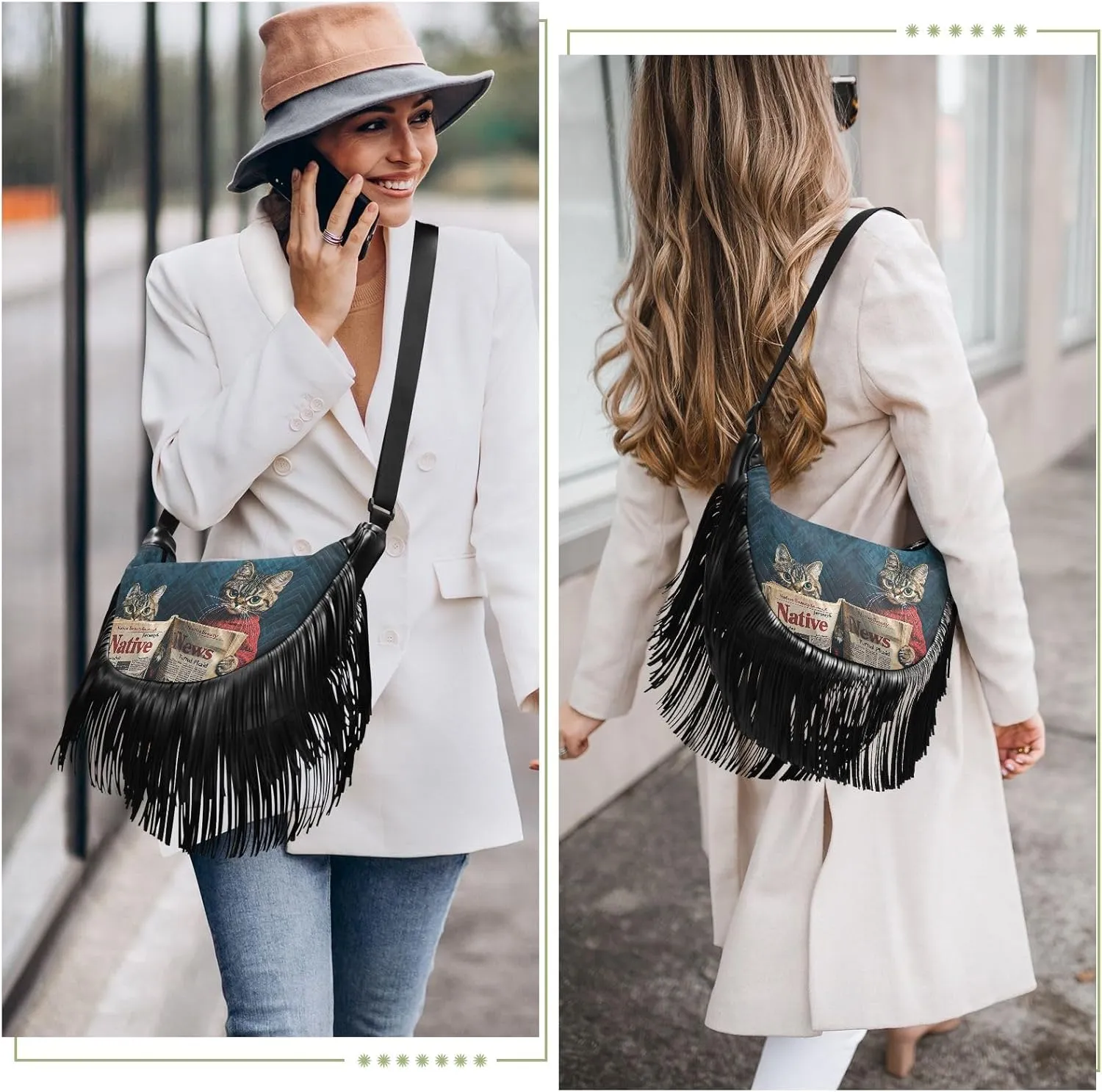 Fringe Shoulder Bags for Women Handbag with Tassel Boho Leather Purse Hippie Purse