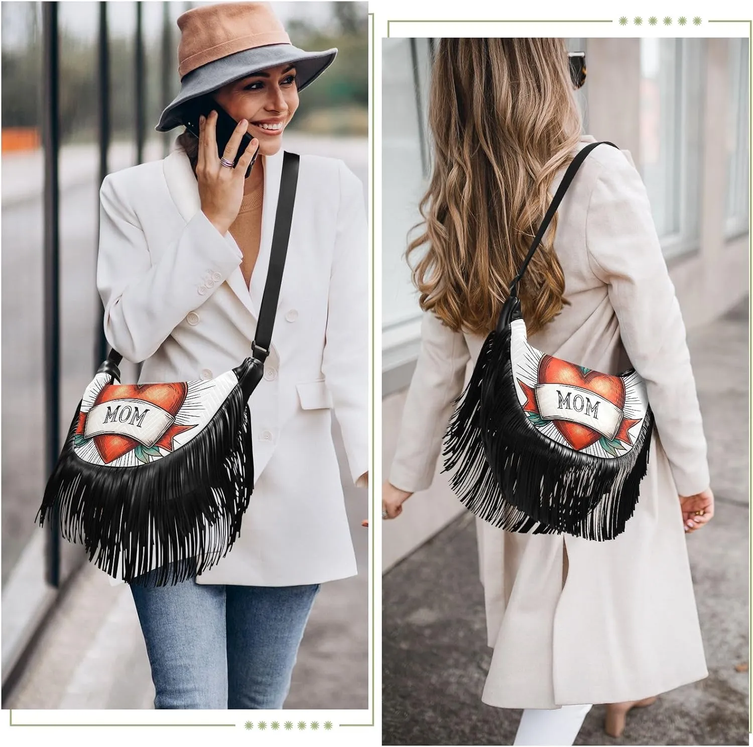 Fringe Shoulder Bags for Women Handbag with Tassel Boho Leather Purse Hippie Purse