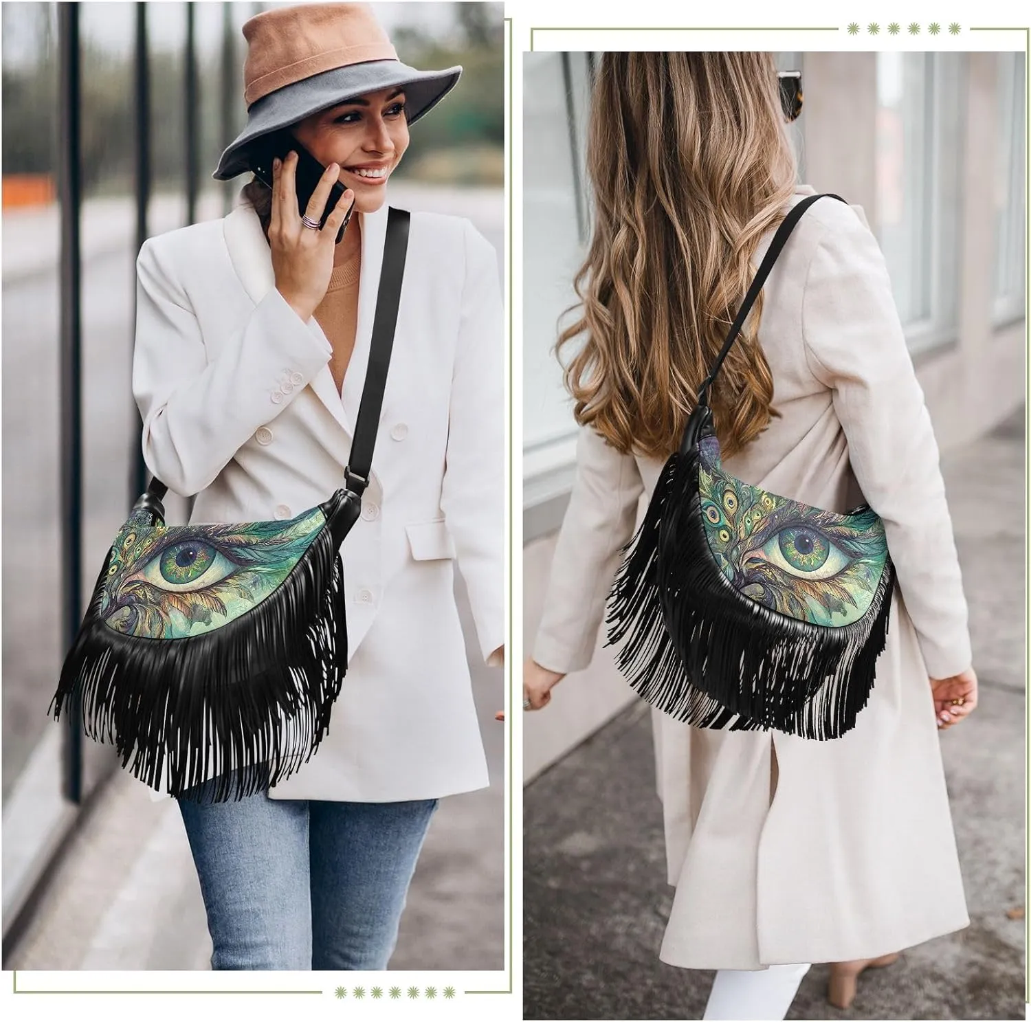 Fringe Shoulder Bags for Women Handbag with Tassel Boho Leather Purse Hippie Purse