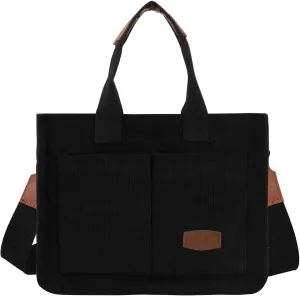 FuninCrea Corduroy Work Tote Bags for Women,Large Shoulder Bag Multiple Pockets Ladies Handbags with Removable Shoulder Strap