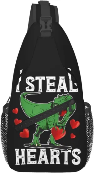 Funnyi Steal Hearts Dinosaur Chest Sling Bag Crossbody Shoulder Backpack Bag Gym Cycling Travel Hiking Daypack Cross Bag